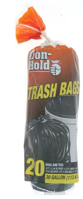 BERRY PLASTICS- FLEX FILMS, Iron-Hold 30 gal Trash Bags Twist Tie 20 pk 0.65 mil