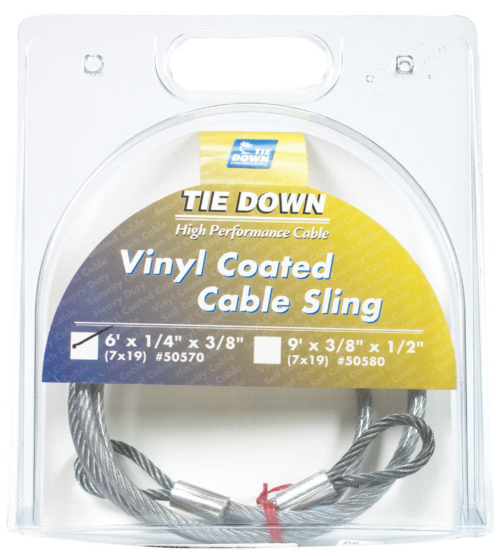 Tie Down Engineering Inc, Tie Down Engineering Clear Vinyl Galvanized Steel 1/4 in. D X 6 ft. L Cable Sling