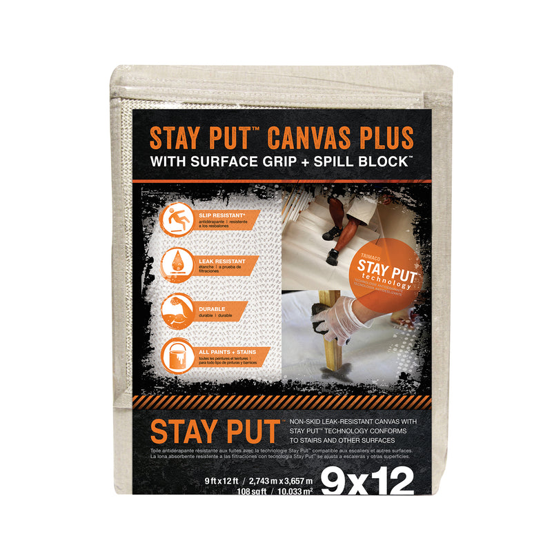 TRIMACO INC, Trimaco 04321 9' X 12' Cream Stay Put Canvas Plus With Surface Grip & Spill Block