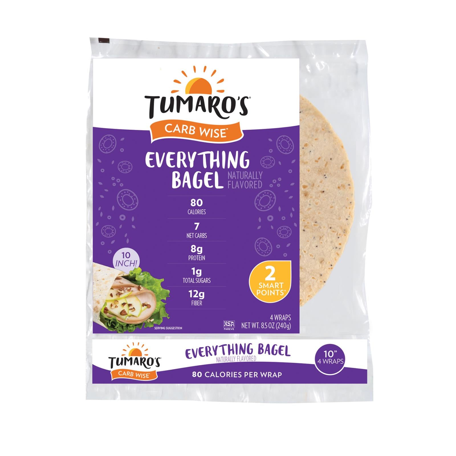 Tumaro'S, Tumaro'S 10-inch Everything Bagel Carb Wise Wraps - Case of 6 - 4 CT (Pack of 6)