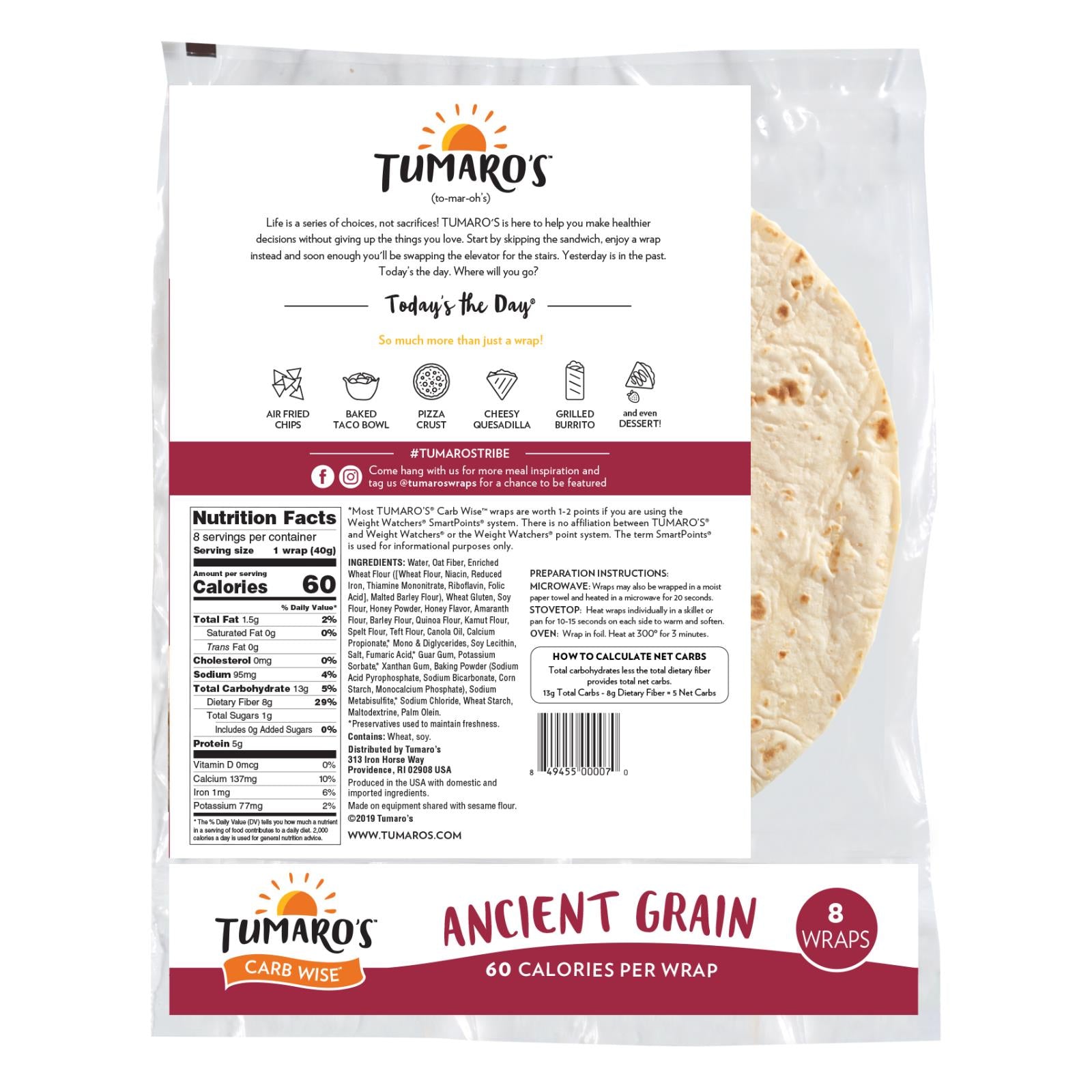 Tumaro'S, Tumaro'S 8-inch Ancient Grain Carb Wise Wraps - Case of 6 - 8 CT (Pack of 6)