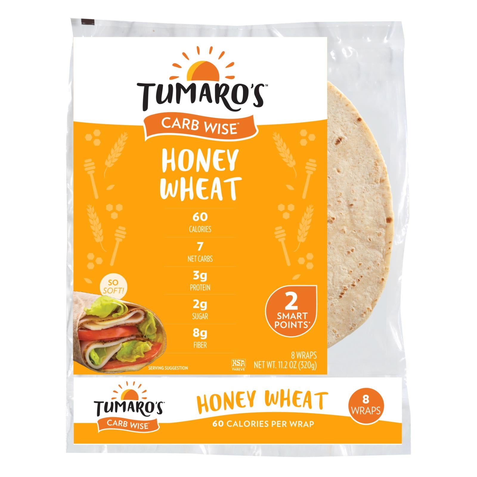 Tumaro'S, Tumaro'S 8-inch Honey Wheat Carb Wise Wraps - Case of 6 - 8 CT (Pack of 6)