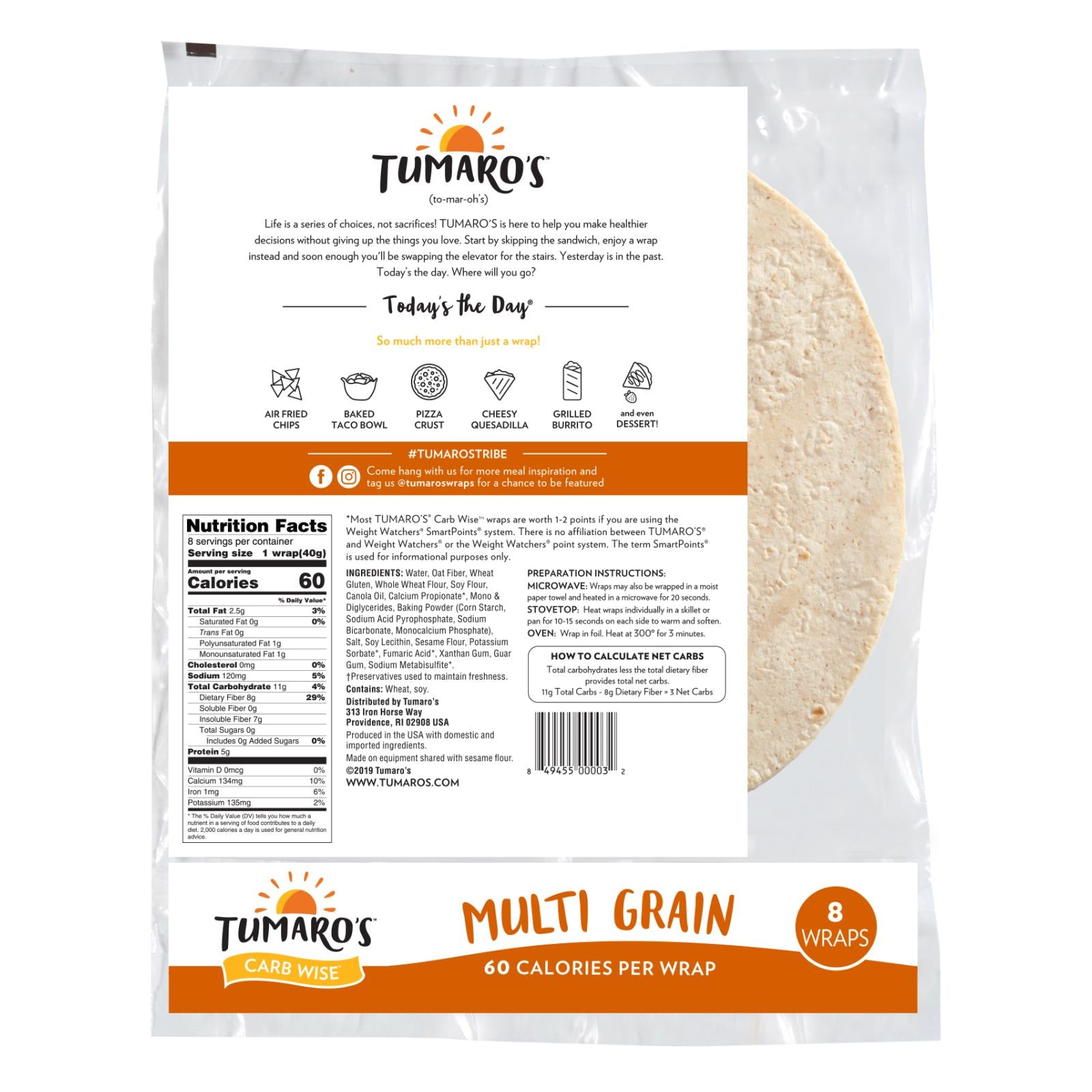 Tumaro'S, Tumaro'S 8-inch Multi Grain Carb Wise Wraps - Case of 6 - 8 CT (Pack of 6)