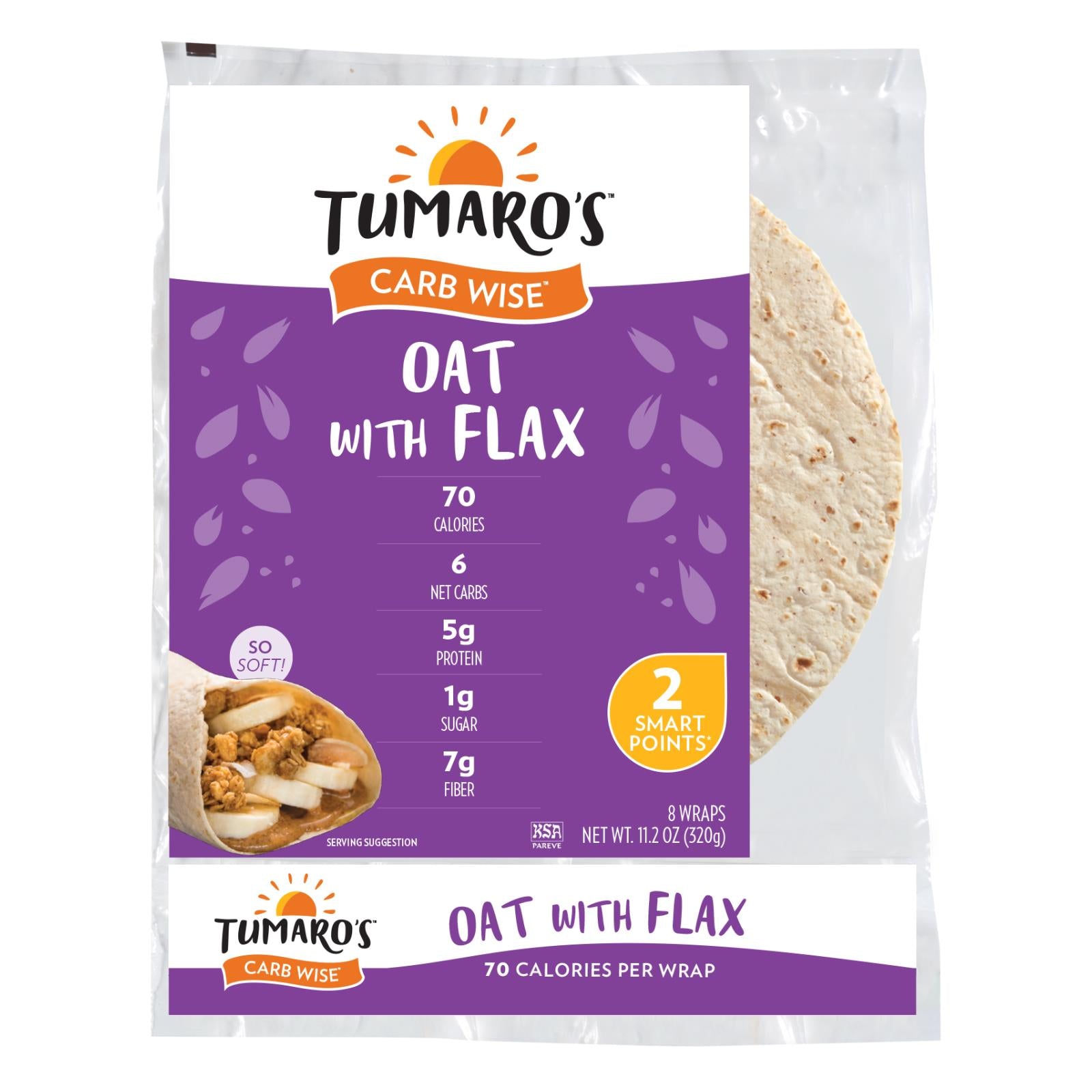 Tumaro'S, Tumaro'S 8-inch Oat with Flax Carb Wise Wraps - Case of 6 - 8 CT (Pack of 6)