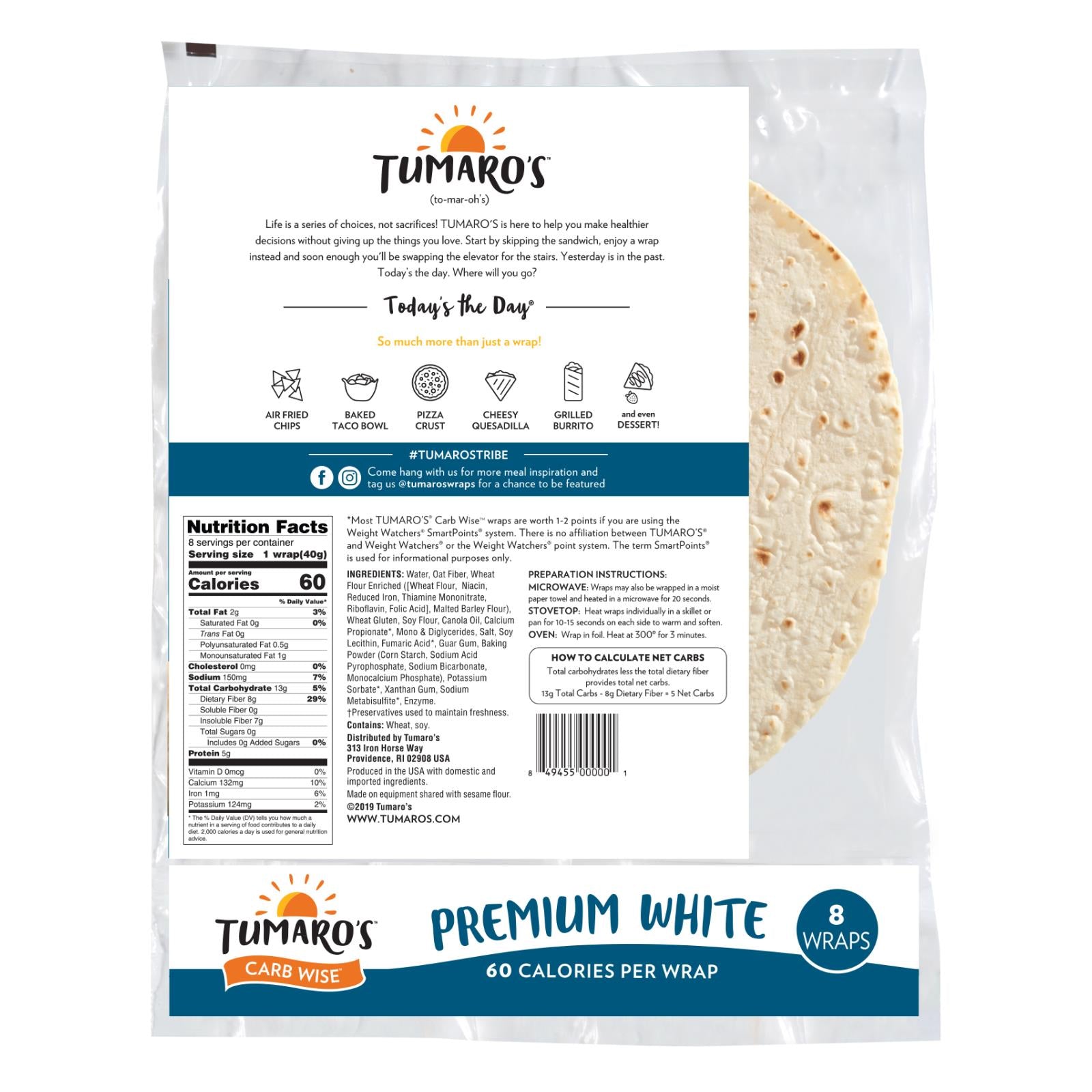 Tumaro'S, Tumaro'S 8-inch Premium White Carb Wise Wraps - Case of 6 - 8 CT (Pack of 6)