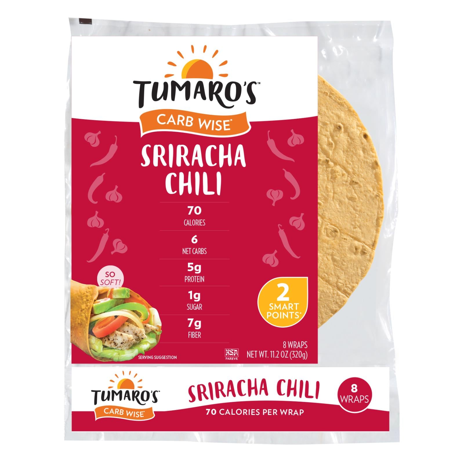 Tumaro'S, Tumaro'S 8-inch Sriracha Chili Carb Wise Wraps - Case of 6 - 8 CT (Pack of 6)