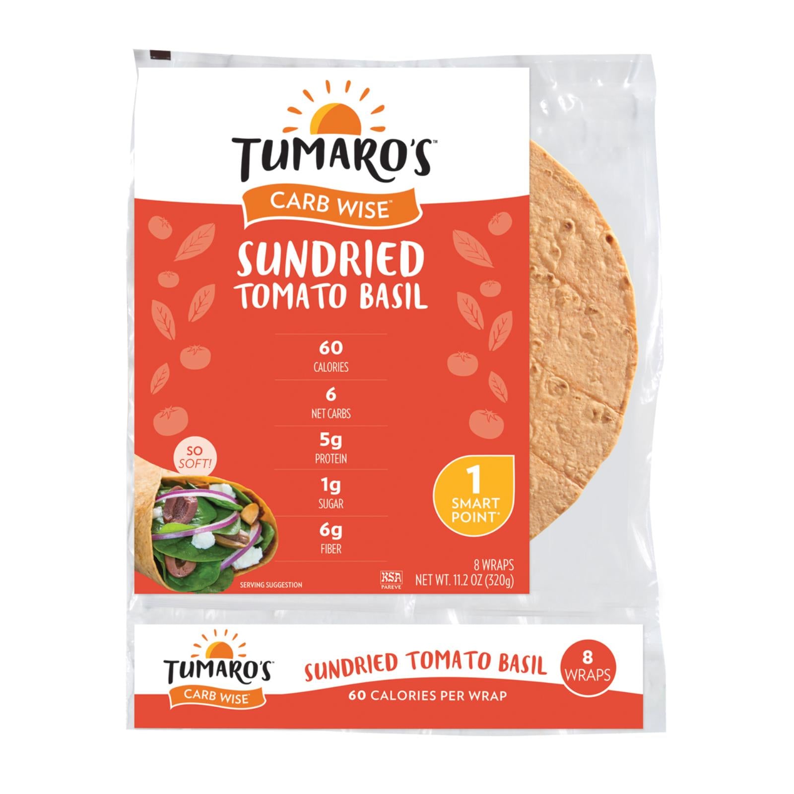 Tumaro'S, Tumaro'S 8-inch Sundried Tomato Basil Carb Wise Wraps - Case of 6 - 8 CT (Pack of 6)