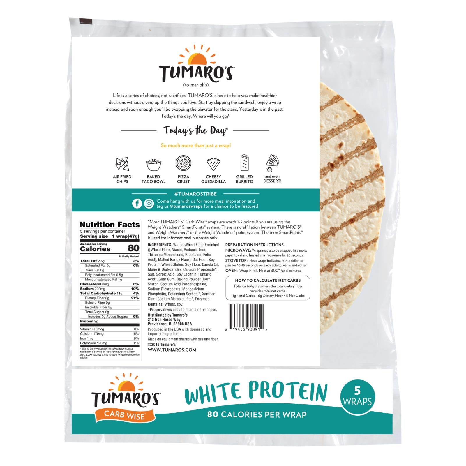 Tumaro'S, Tumaro'S 8-inch White Protein Carb Wise Wraps - Case of 6 - 5 CT (Pack of 6)