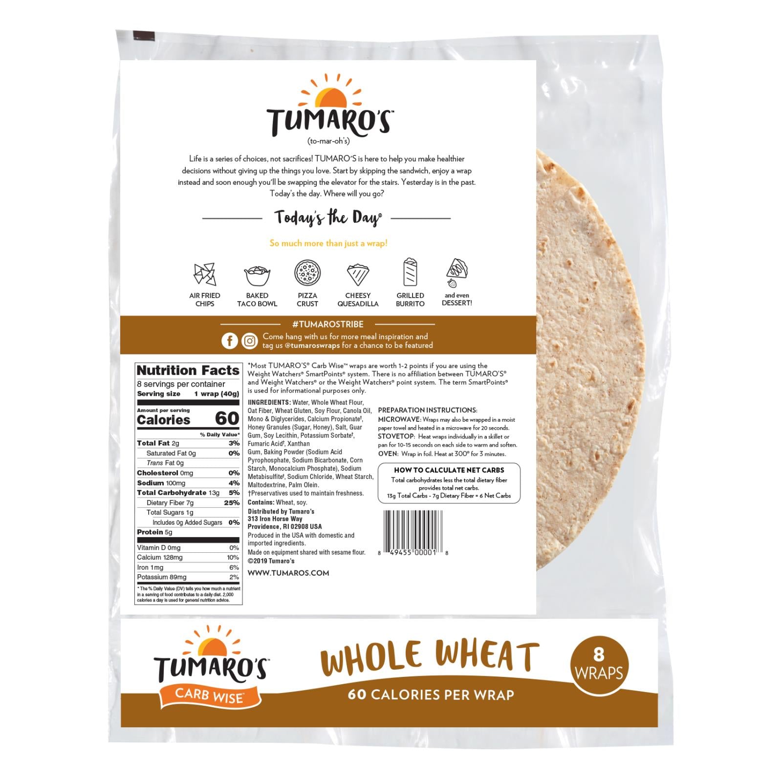 Tumaro'S, Tumaro'S 8-inch Whole Wheat Carb Wise Wraps - Case of 6 - 8 CT (Pack of 6)